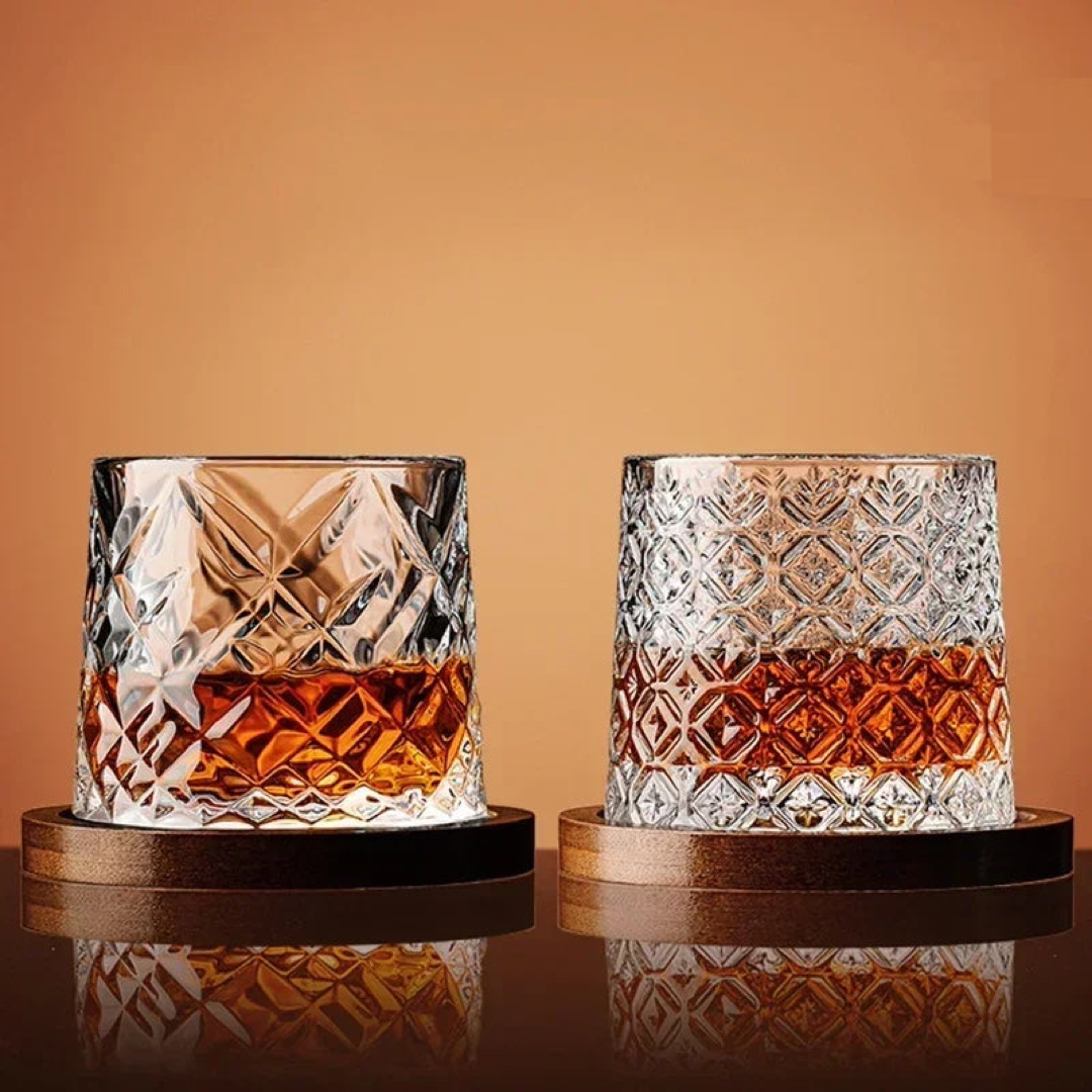 Verre à whisky en cristal avec sous-verre en bois