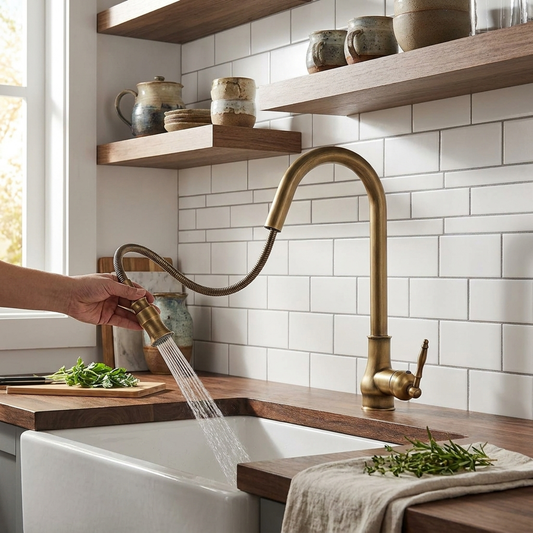 Robinet de cuisine en bronze antique pour un rinçage facilité