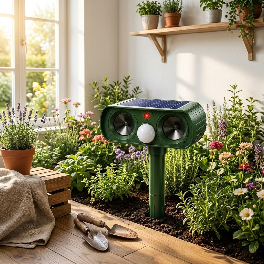Zonne-energie tuinhouder voor diervriendelijke controle