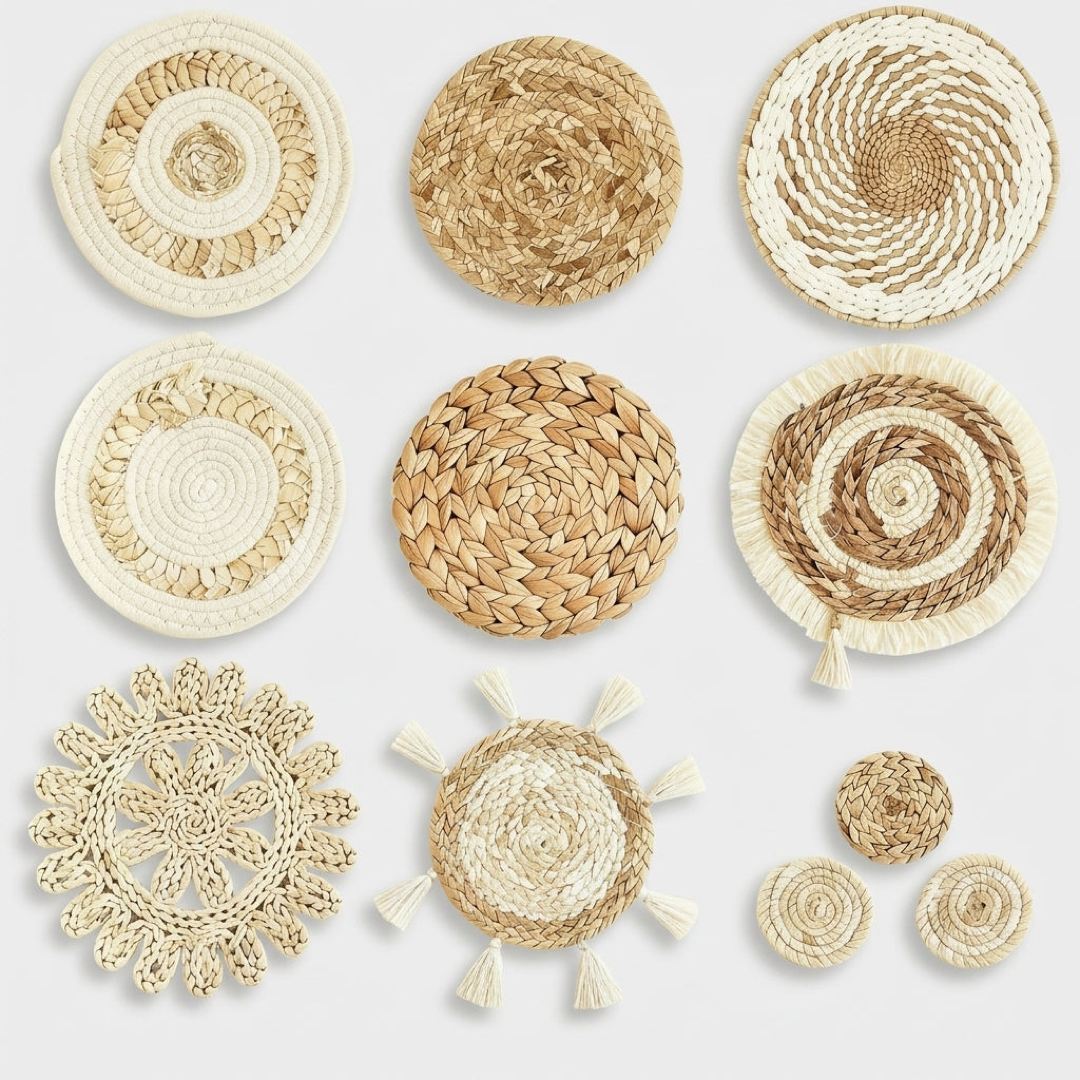 11-Piece Woven Rattan Wall Basket Decor Set