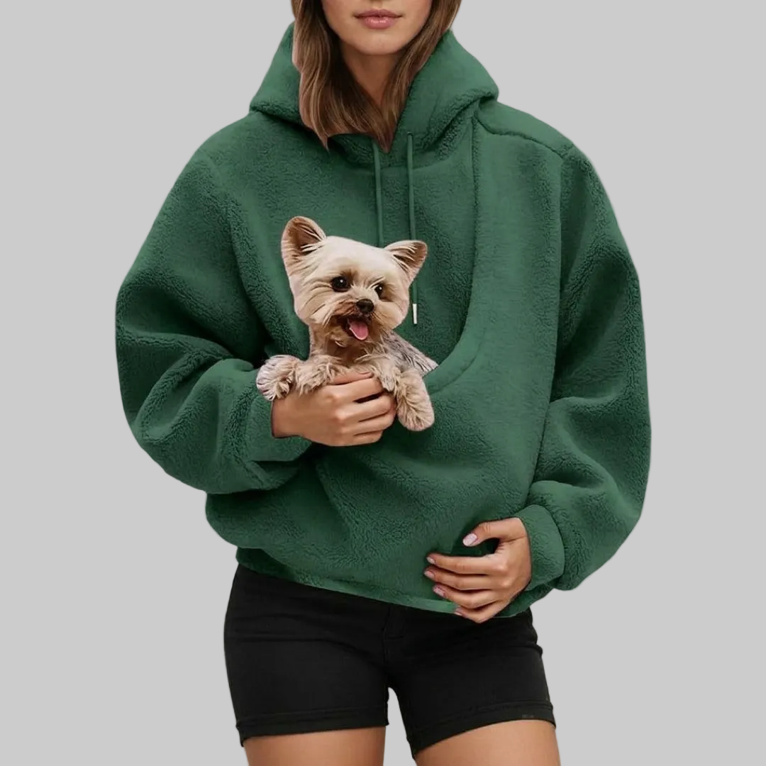 Sudadera con bolsa para llevar a tu mascota con las manos libres