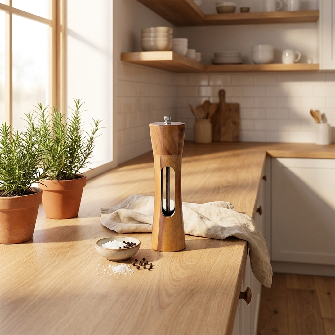 Holz-Gewürzmühle mit verstellbarem Mahlwerk