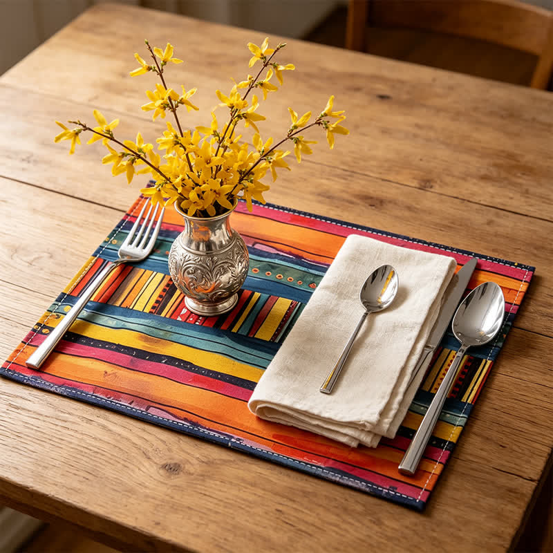 Set de table en lin rayé multicolore pour une table joyeuse