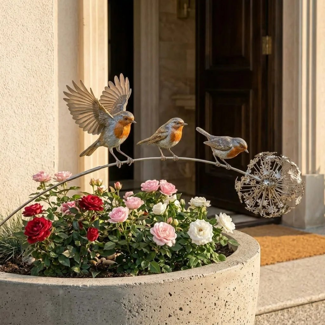 Decorațiune cinetică de grădină în formă de măcăleandru, pentru comemorări liniștite