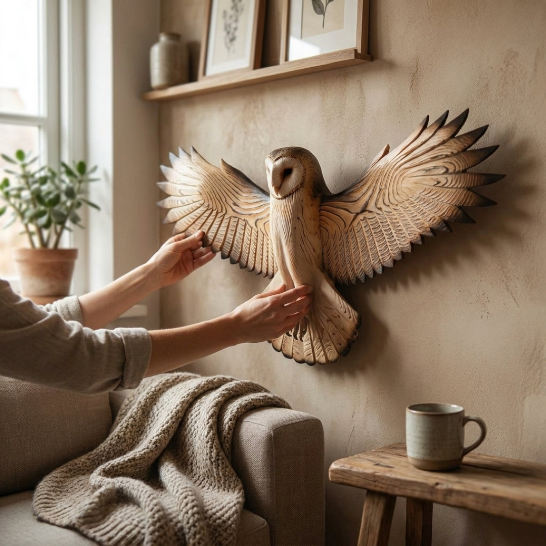 Handgefertigte Holz-Eulen-Wandkunst – einfach aufzuhängen  