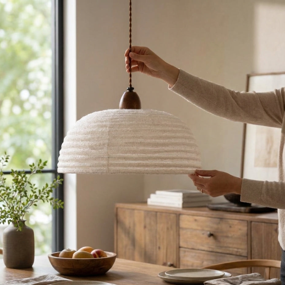 Wood & Linen Pendant Light for a Cozy Glow