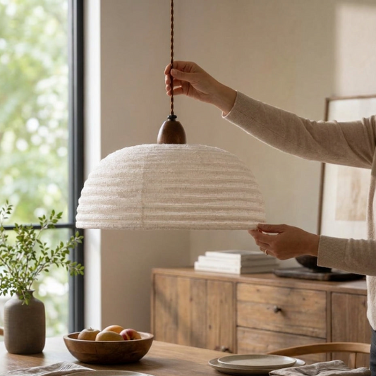 Wood & Linen Pendant Light for a Cozy Glow