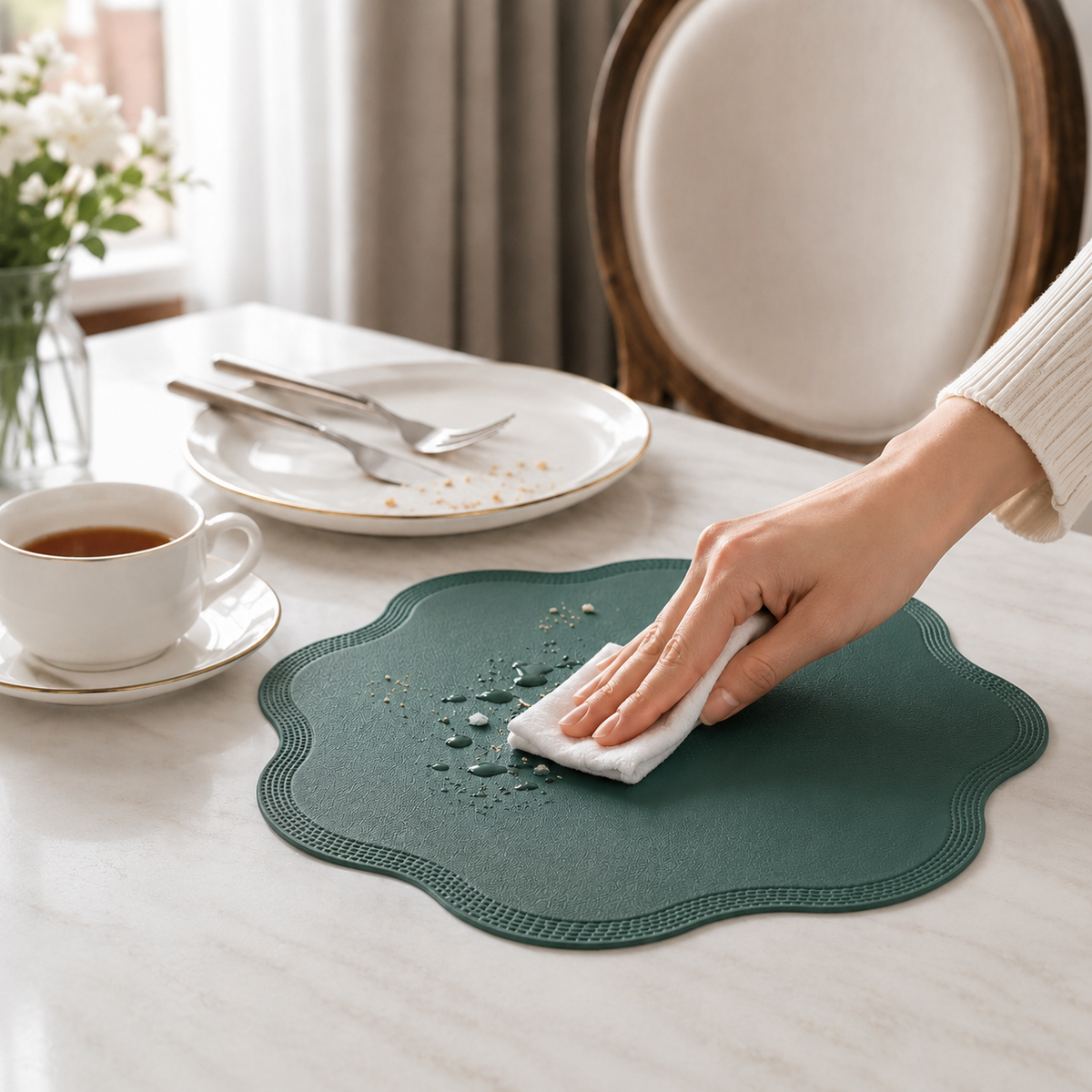 Blumige Tischsets, die sich einfach abwischen lassen