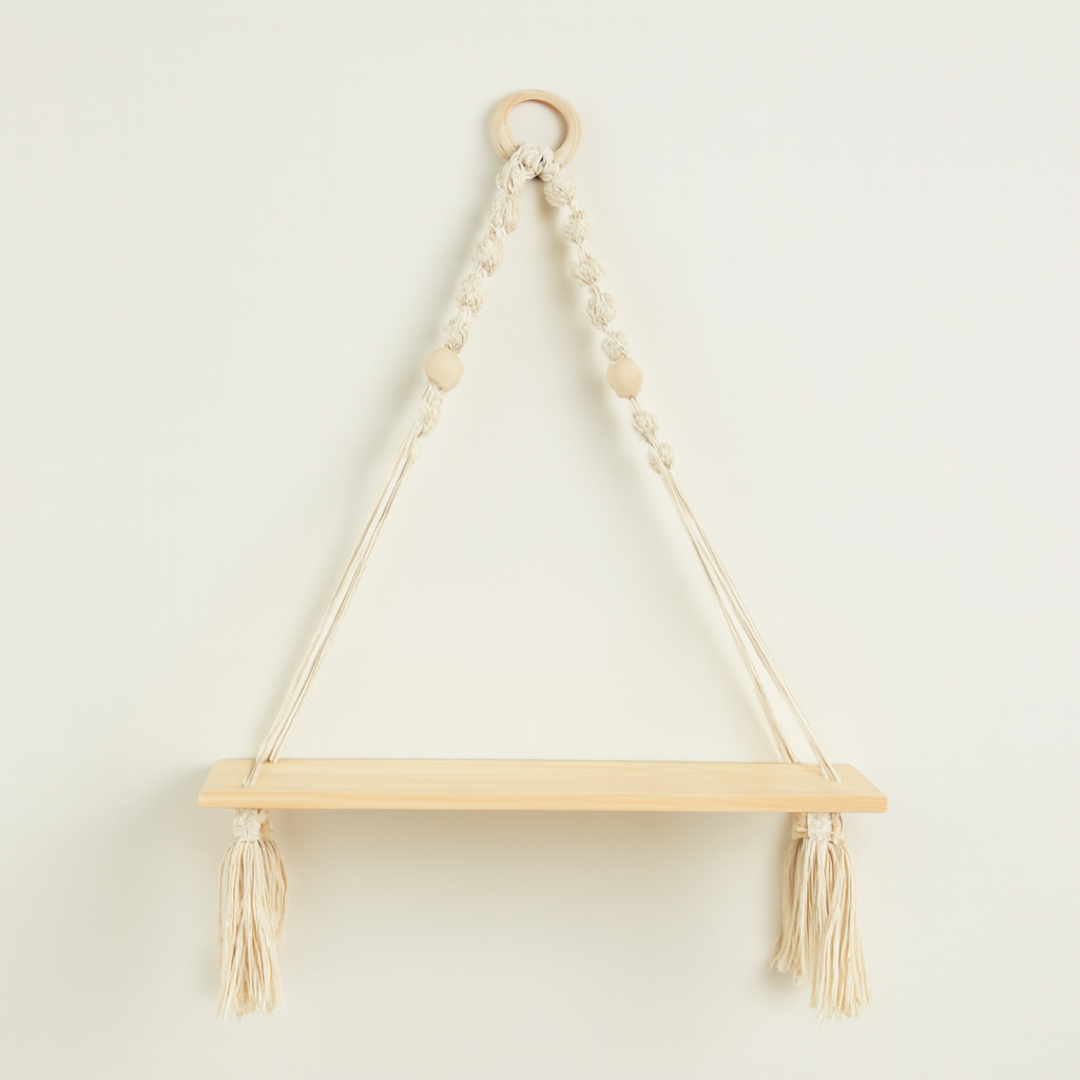 Boho macramé wandplank voor stijlvolle opslag
