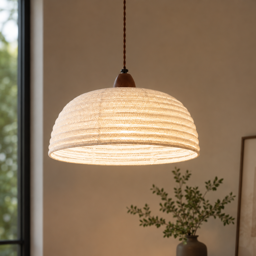 Wood & Linen Pendant Light for a Cozy Glow