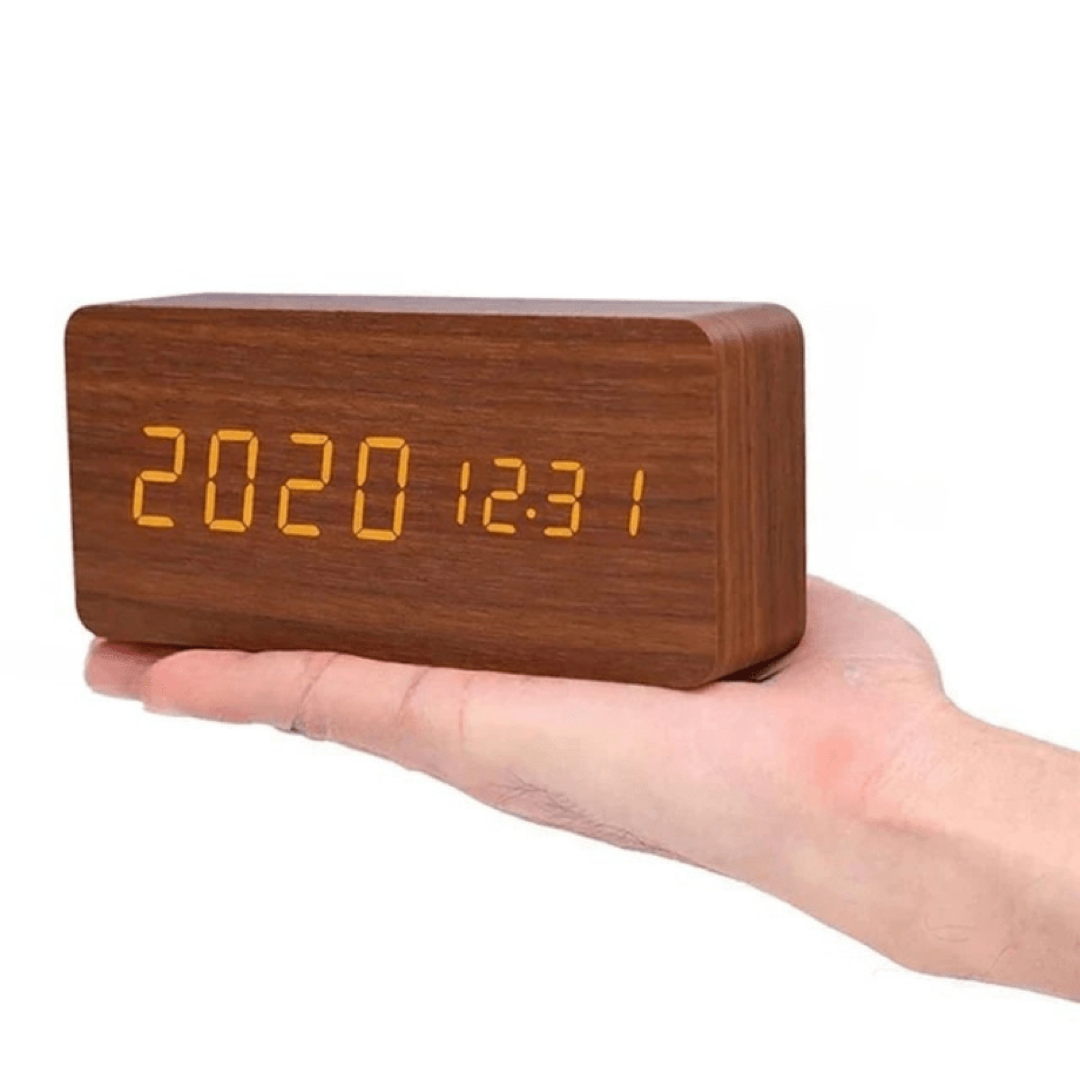 Wood-Look LED Alarm Clock – Easy Bedside Viewing