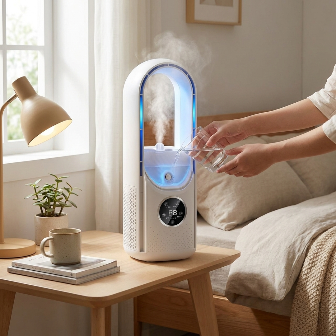 Ventilator fără pale, cu umidificare, pentru confort mai sigur