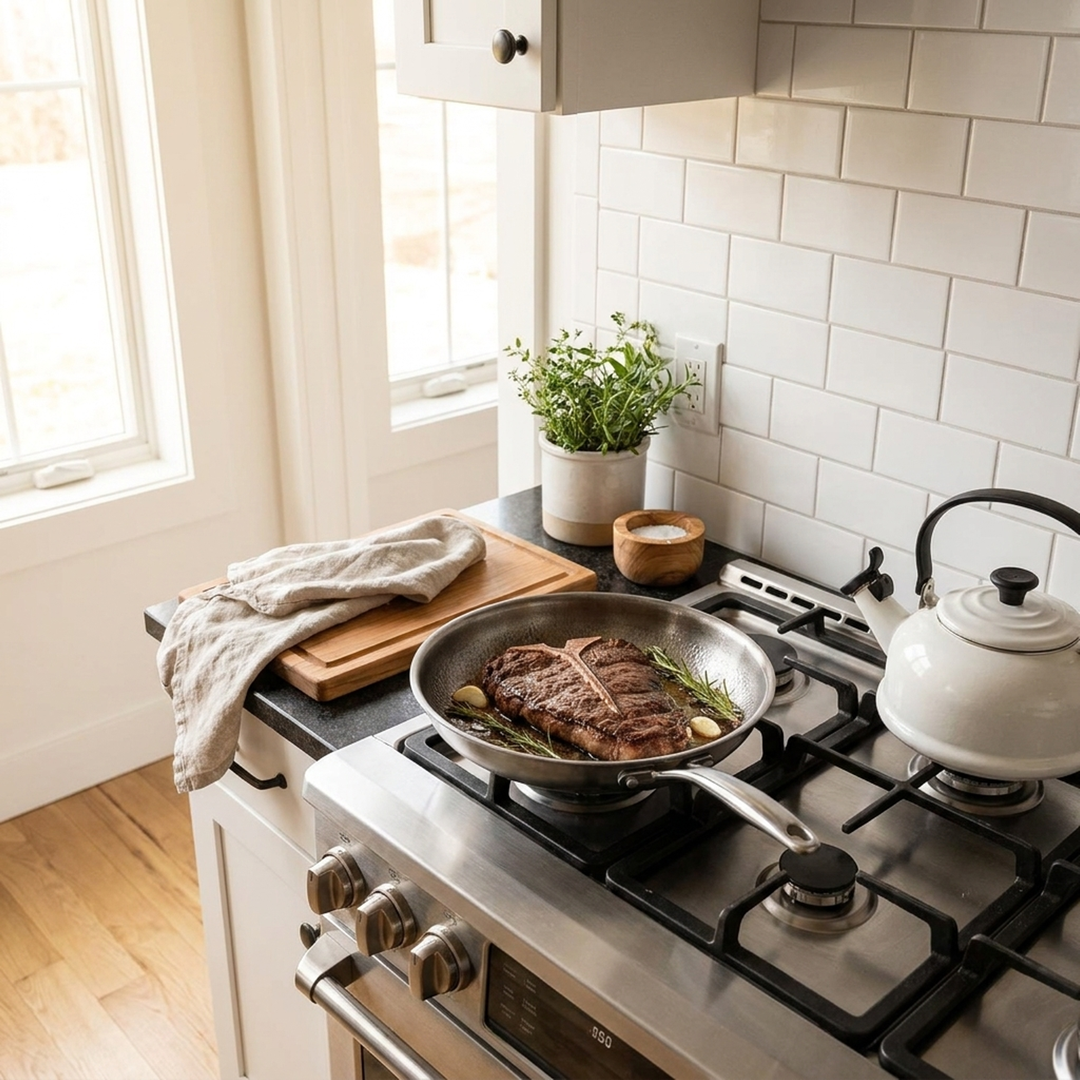 Onbedekte titanium pan voor elk fornuis