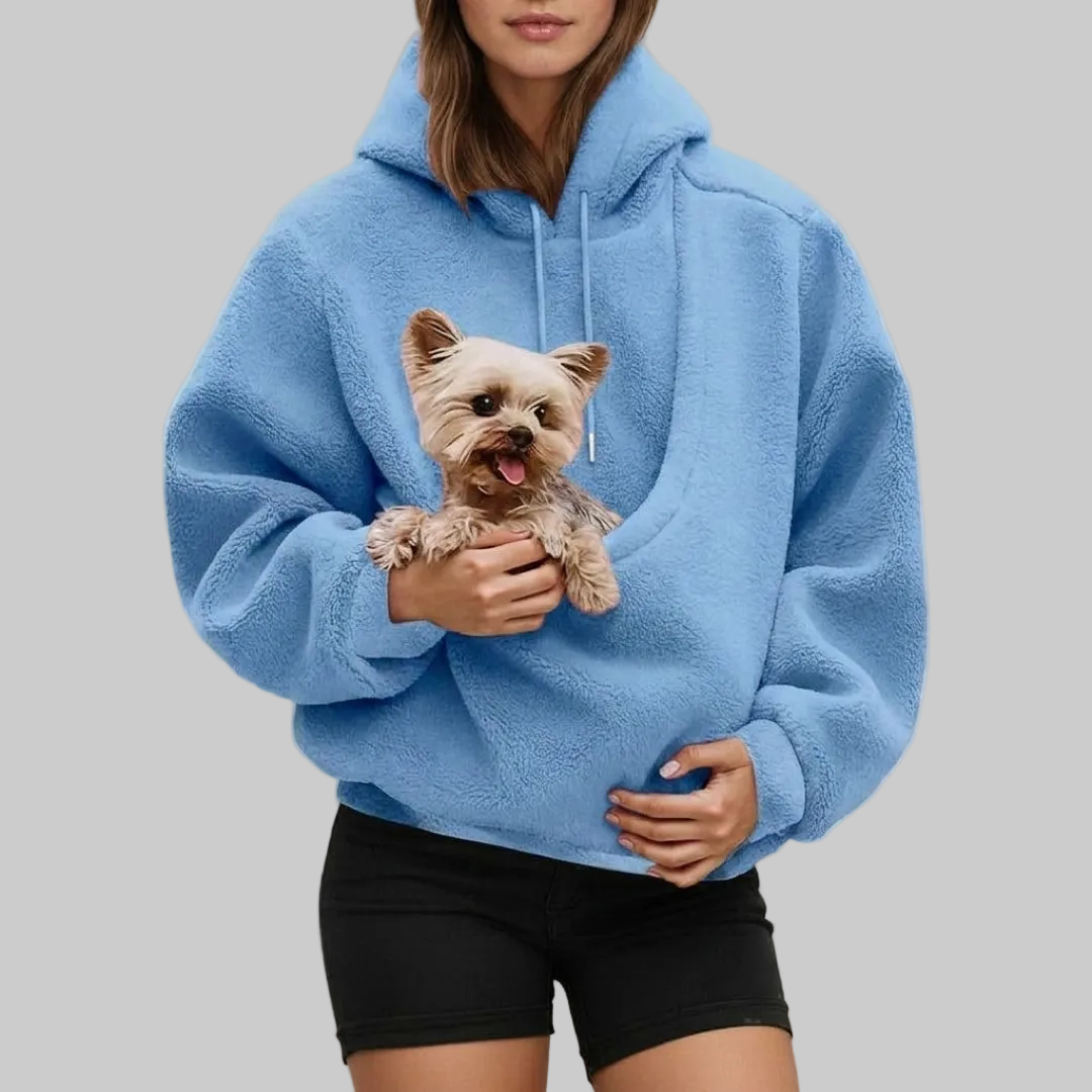 Sudadera con bolsa para llevar a tu mascota con las manos libres