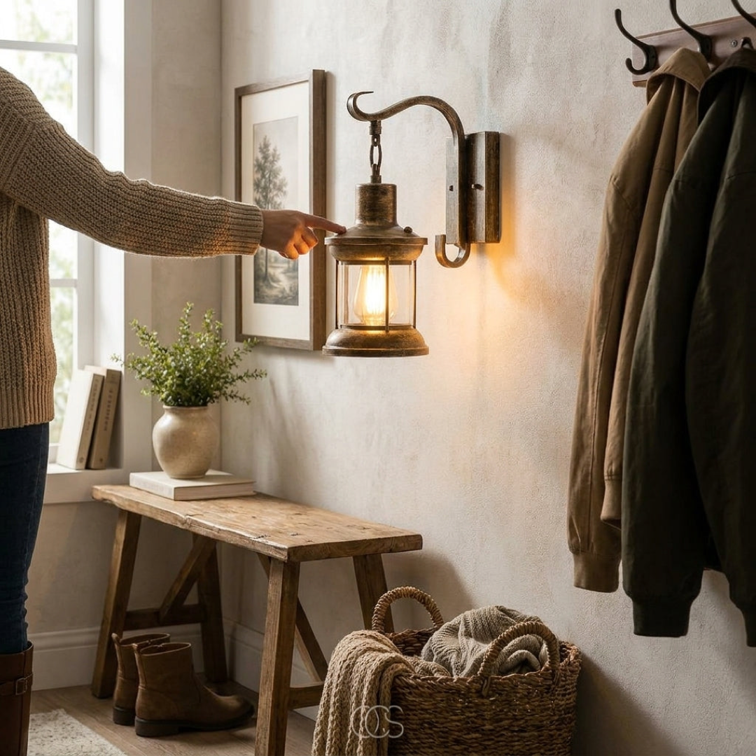 Lampada da parete vintage a gabbia per una luce calda