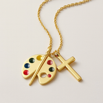 Collana con croce a tavolozza d'artista per fede ispirata