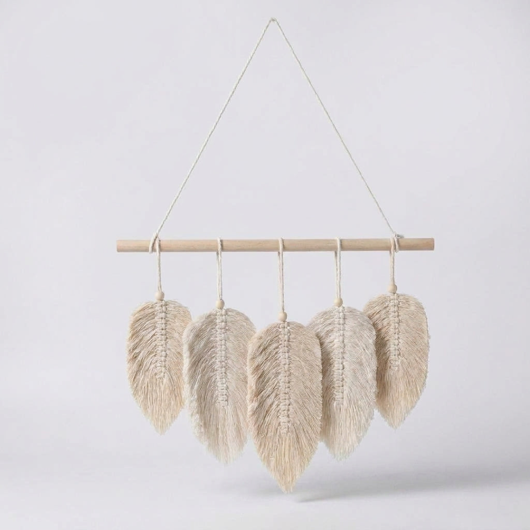 Makramé nástěnná dekorace s listy pro bohémské teplo