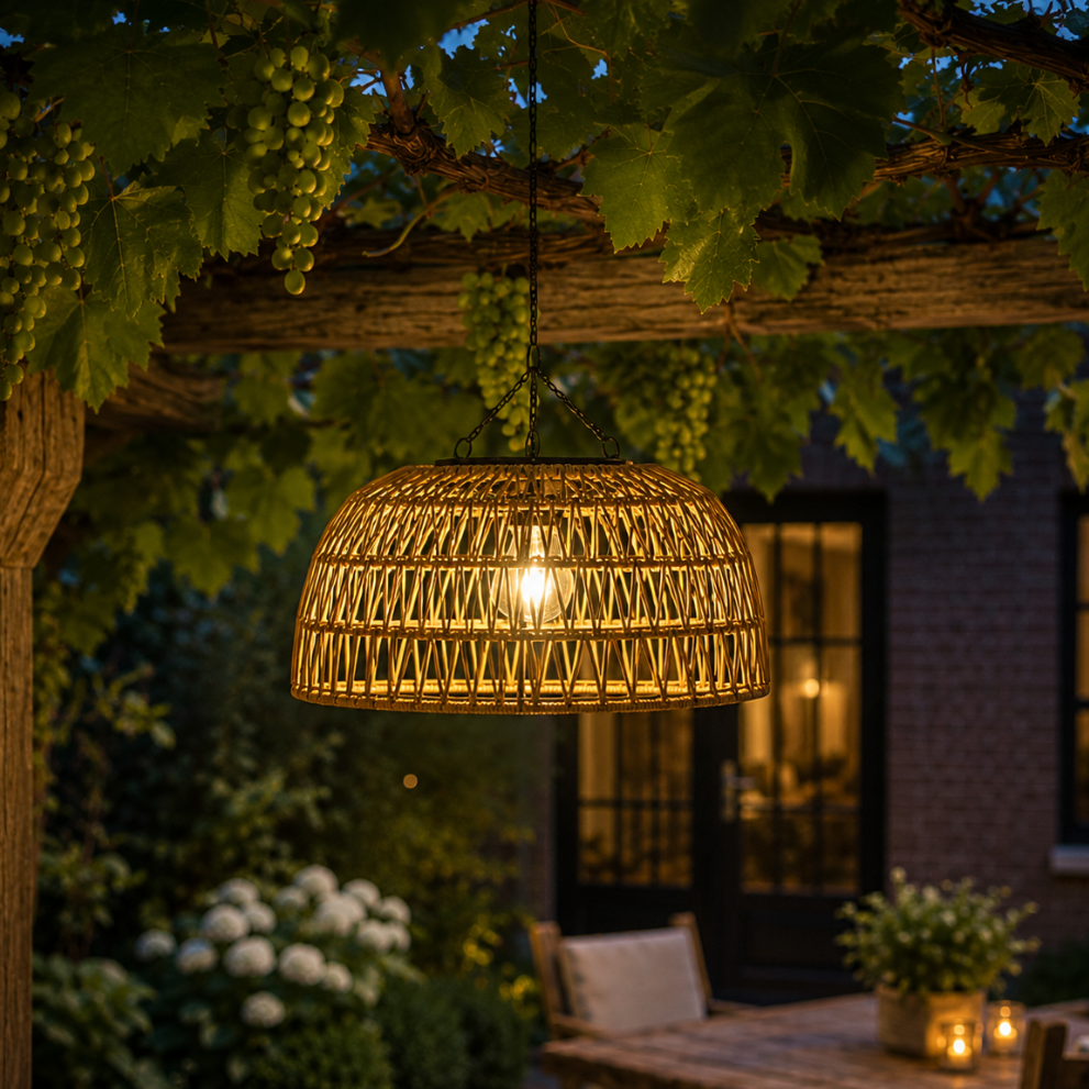 Solar Rattan Pendant Light for Cozy Evenings