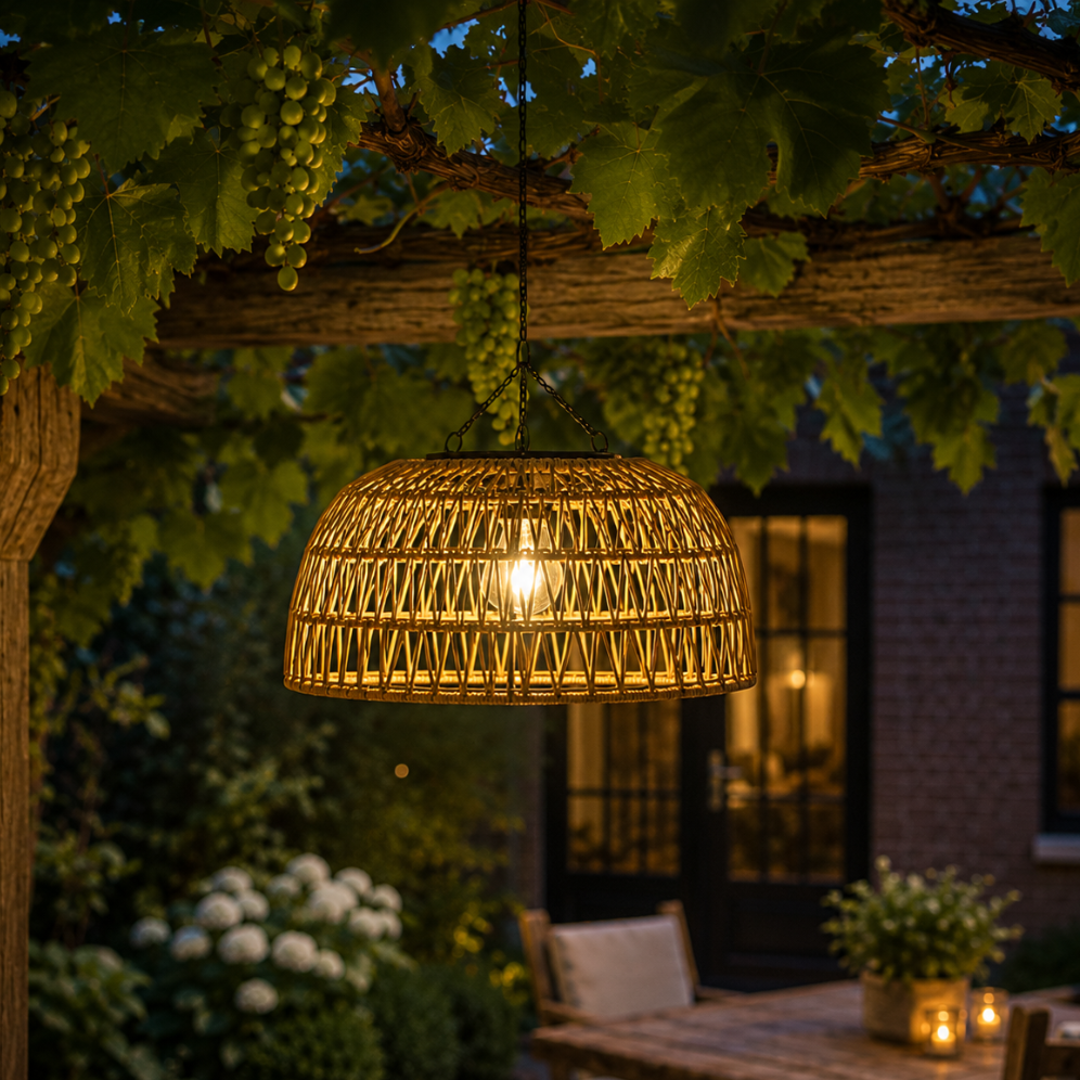 Solar Woven Pendant Lamp With Dusk-To-Dawn Glow