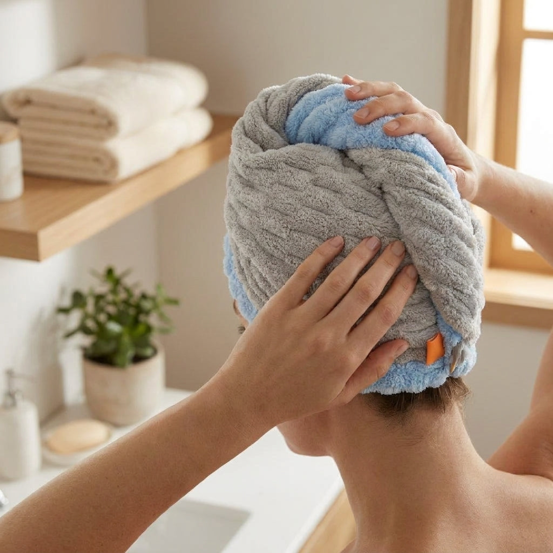Turban de păr din microfibră pentru uscare mai rapidă, fără electrizare