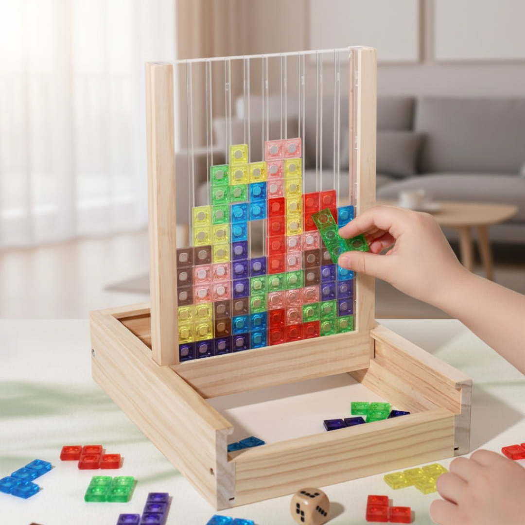 Puzzle in blocchi di legno per divertimento familiare senza schermo