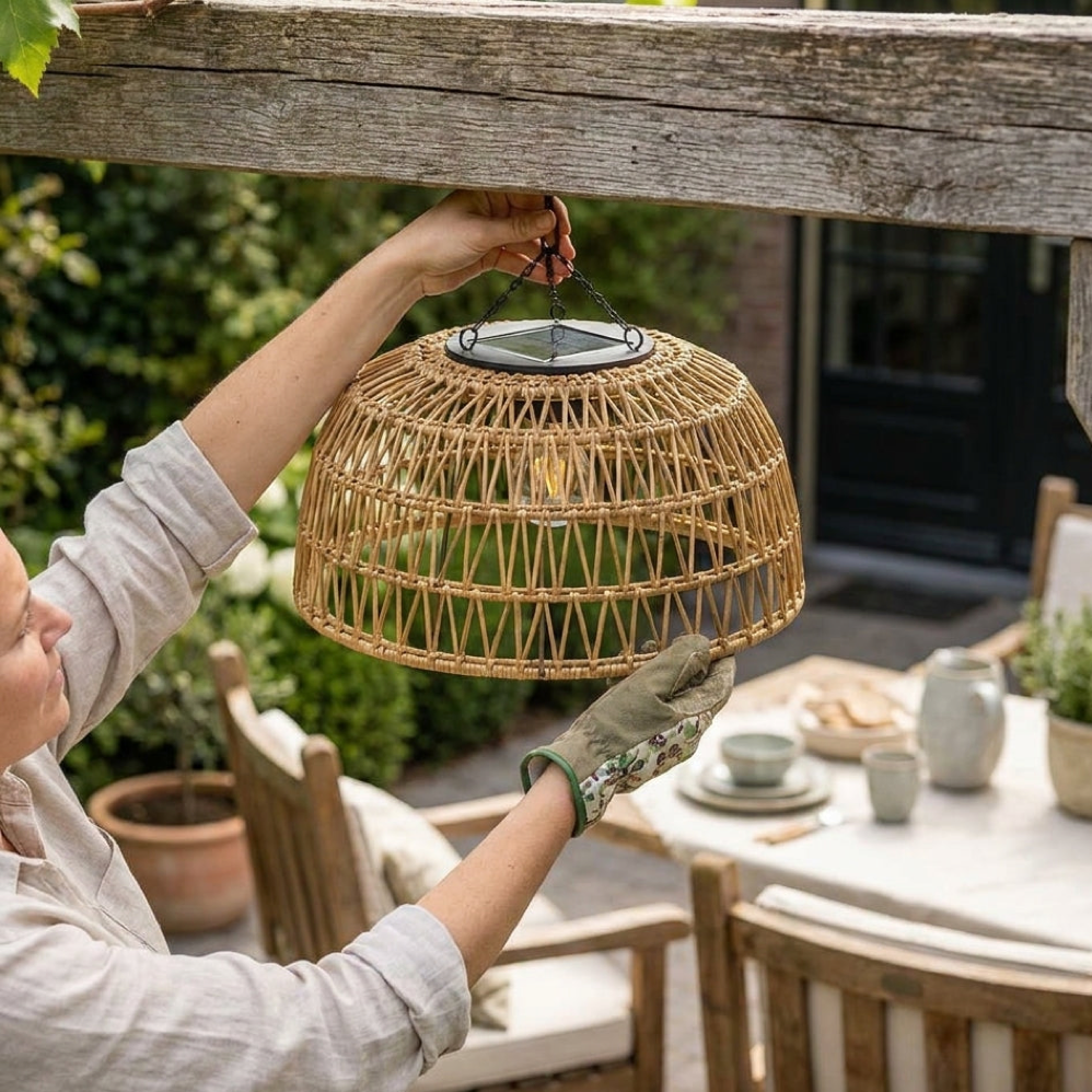 Solar Rattan Pendant Light for Cozy Evenings