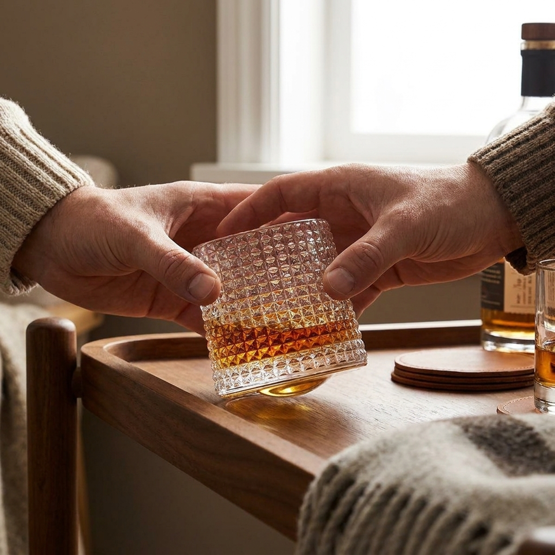 Draaiende whiskyglaasjes voor boeiende inschenkingen