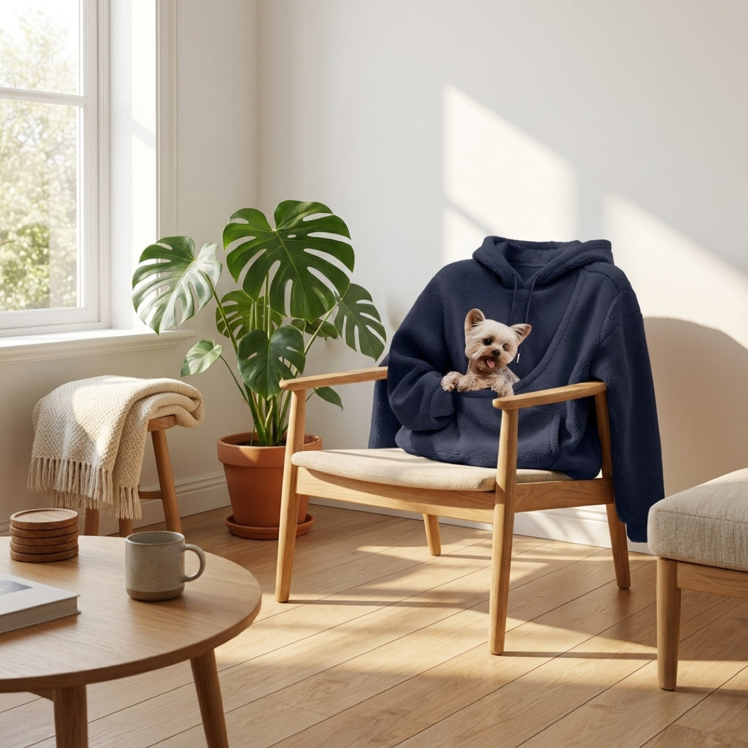 Sudadera con bolsa para llevar a tu mascota con las manos libres