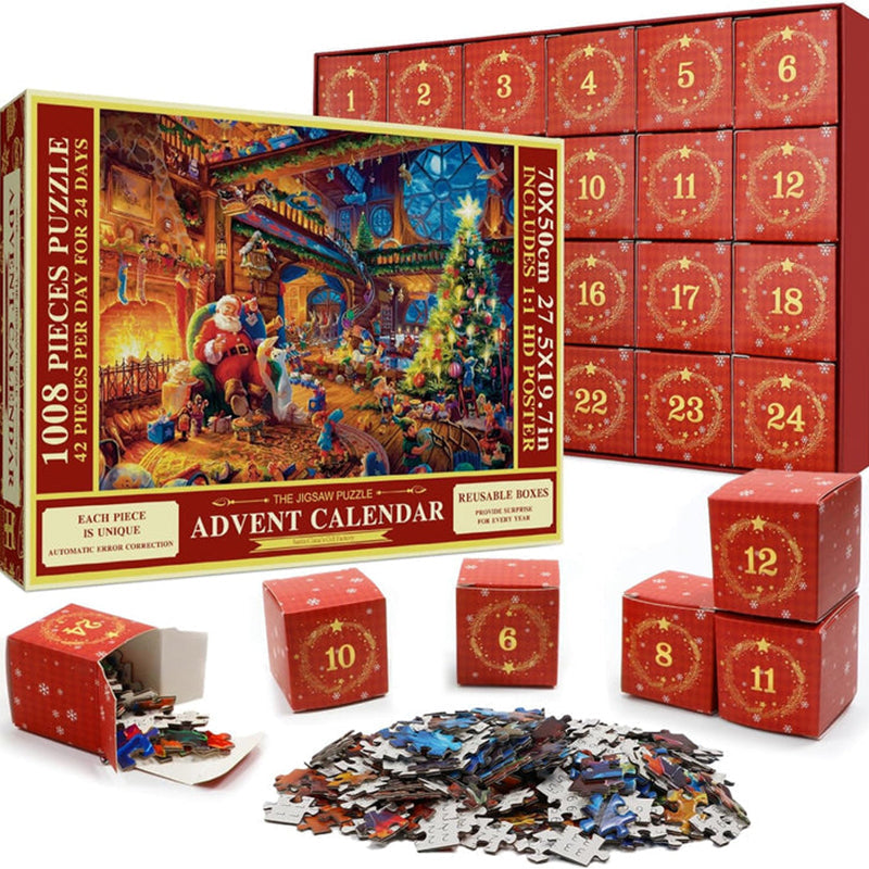 Adventní kalendář s vánočními puzzle pro rodinnou zábavu