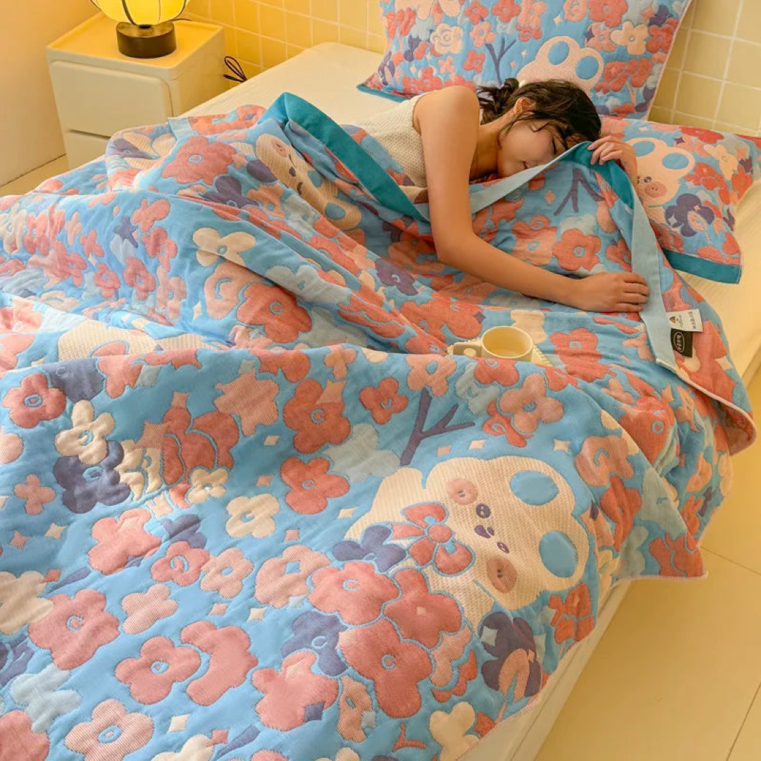 Manta de gasa floral para un sueño fresco y reparador