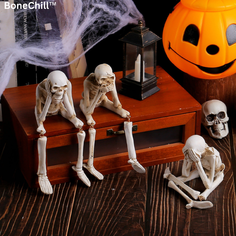 Griezelige skeletornamentenset voor eenvoudige Halloweendecoratie