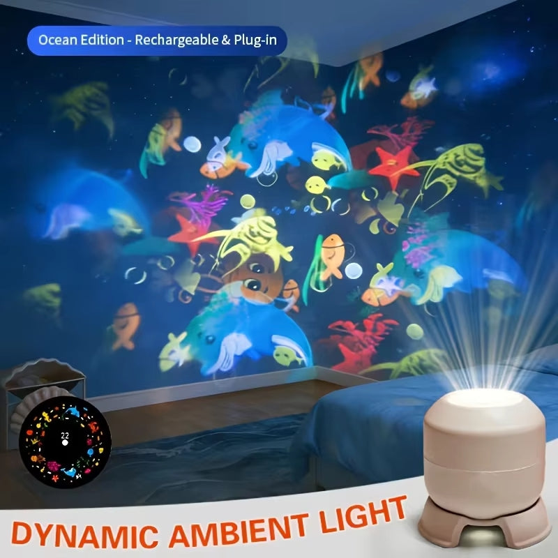OCEANLUME – Lampada da notte con proiettore oceanico LED rotante a 360°
