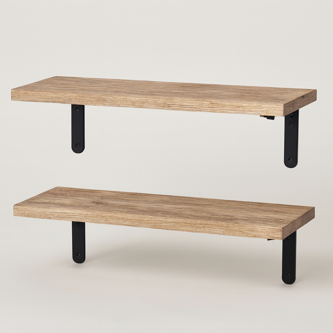 Rustieke zwevende planken voor een opgeruimd display