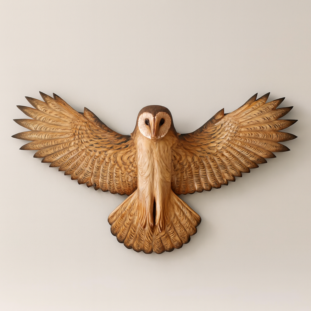 Handgefertigte Holz-Eulen-Wandkunst – einfach aufzuhängen  