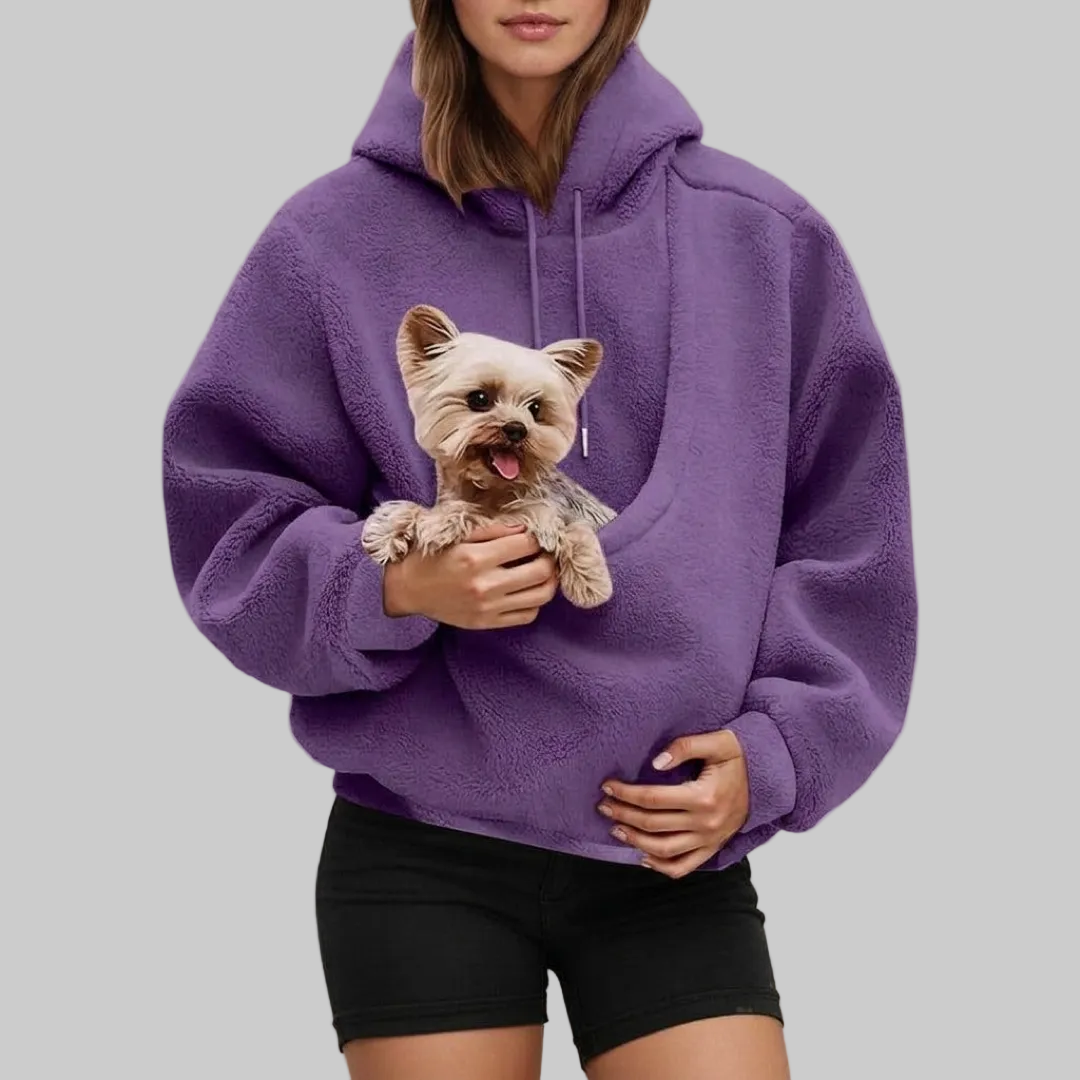 Sudadera con bolsa para llevar a tu mascota con las manos libres