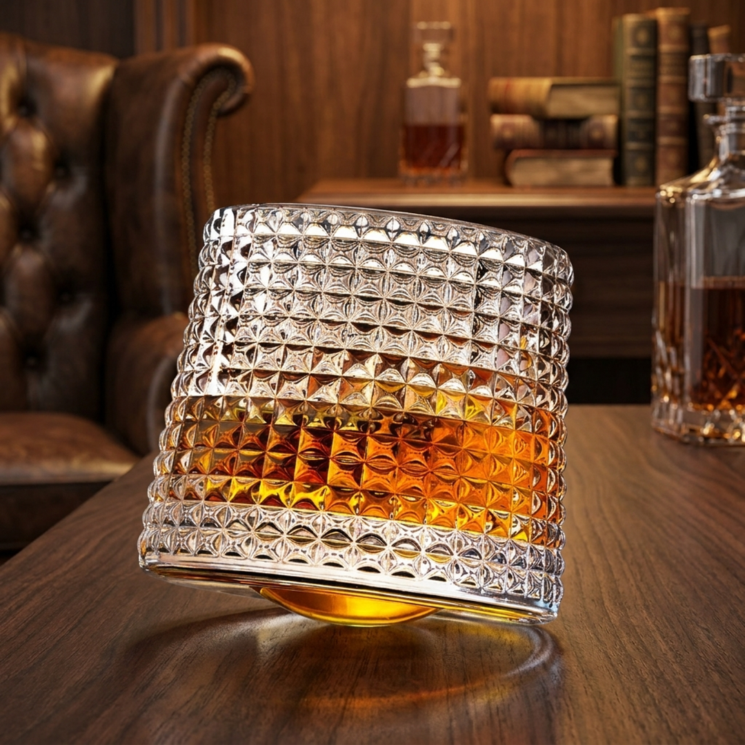 Draaiende whiskyglaasjes voor boeiende inschenkingen