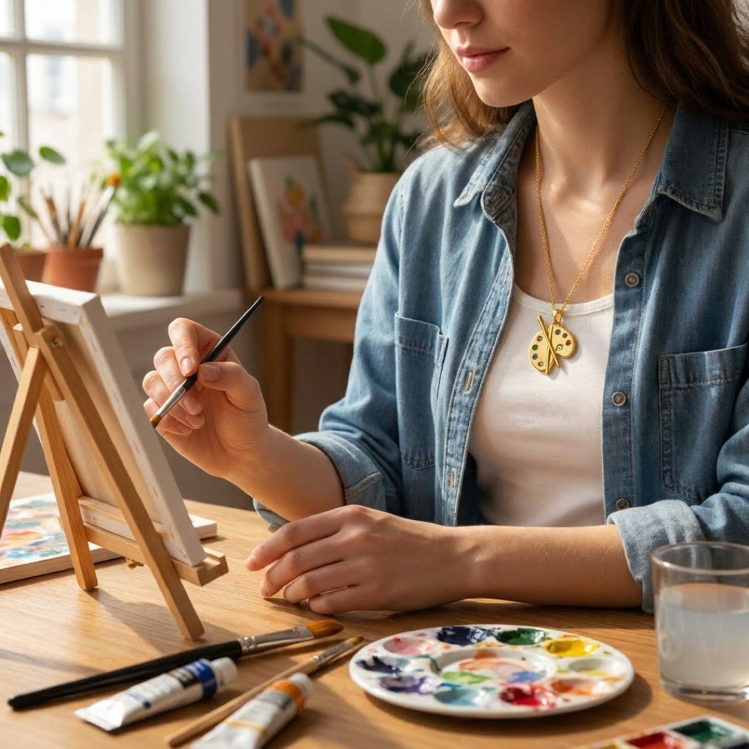 Collana con croce a tavolozza d'artista per fede ispirata