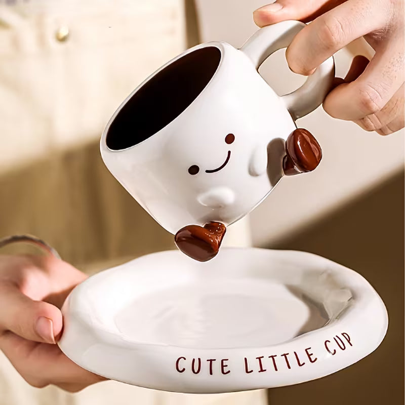 Set de cești ceramice cu desene animate pentru cafea veselă