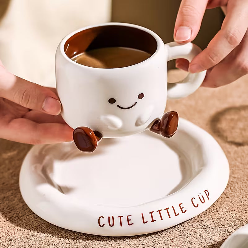 Set de cești ceramice cu desene animate pentru cafea veselă