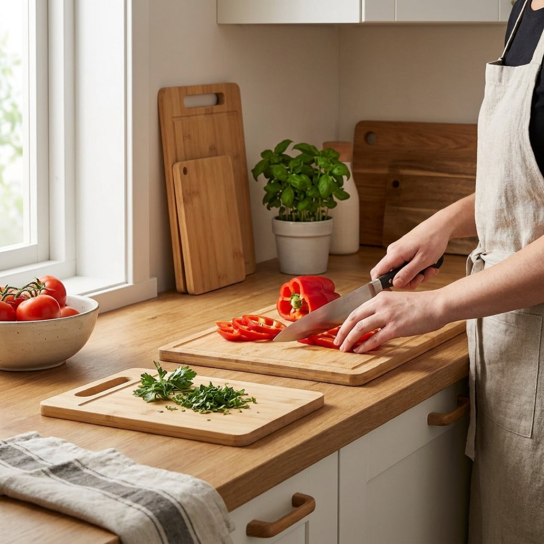 Planche de préparation en bois double face pour une cuisine plus sûre