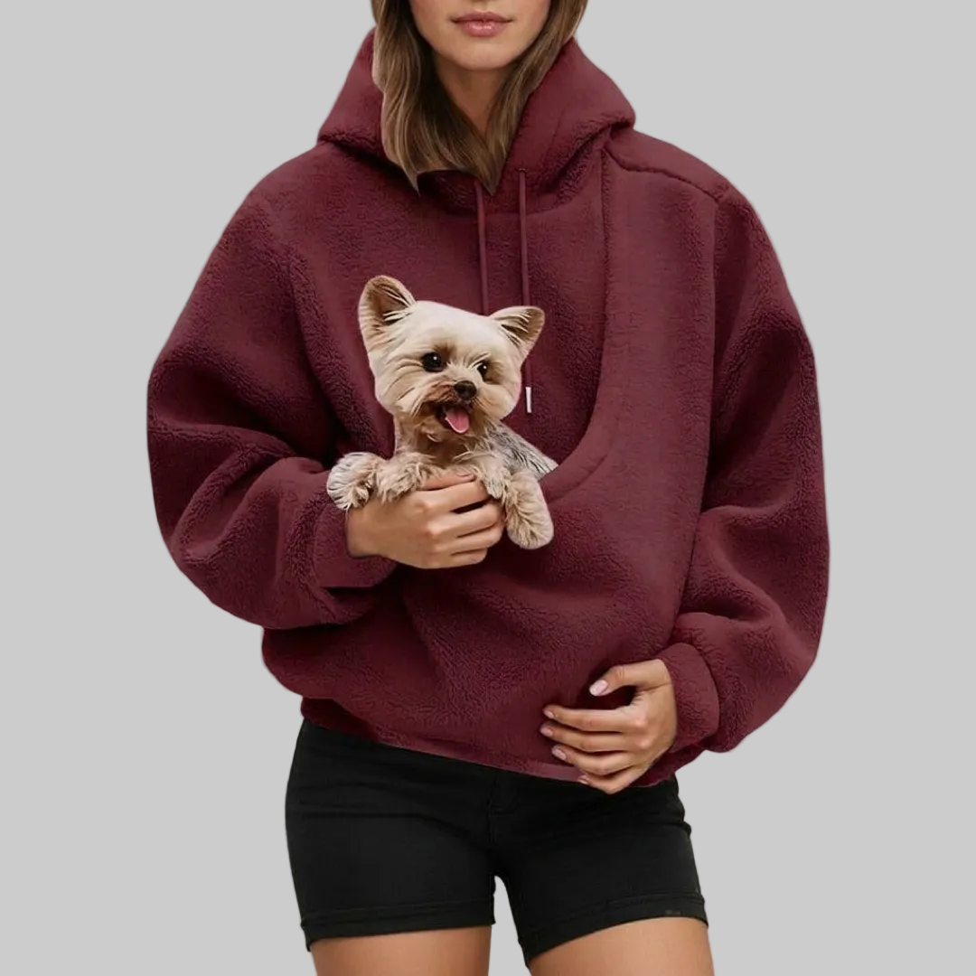 Sudadera con bolsa para llevar a tu mascota con las manos libres