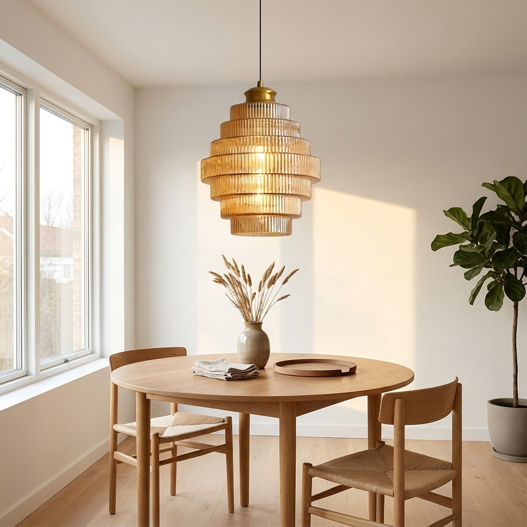 Gestufte Glas-Pendelleuchte — warmes Umgebungslicht