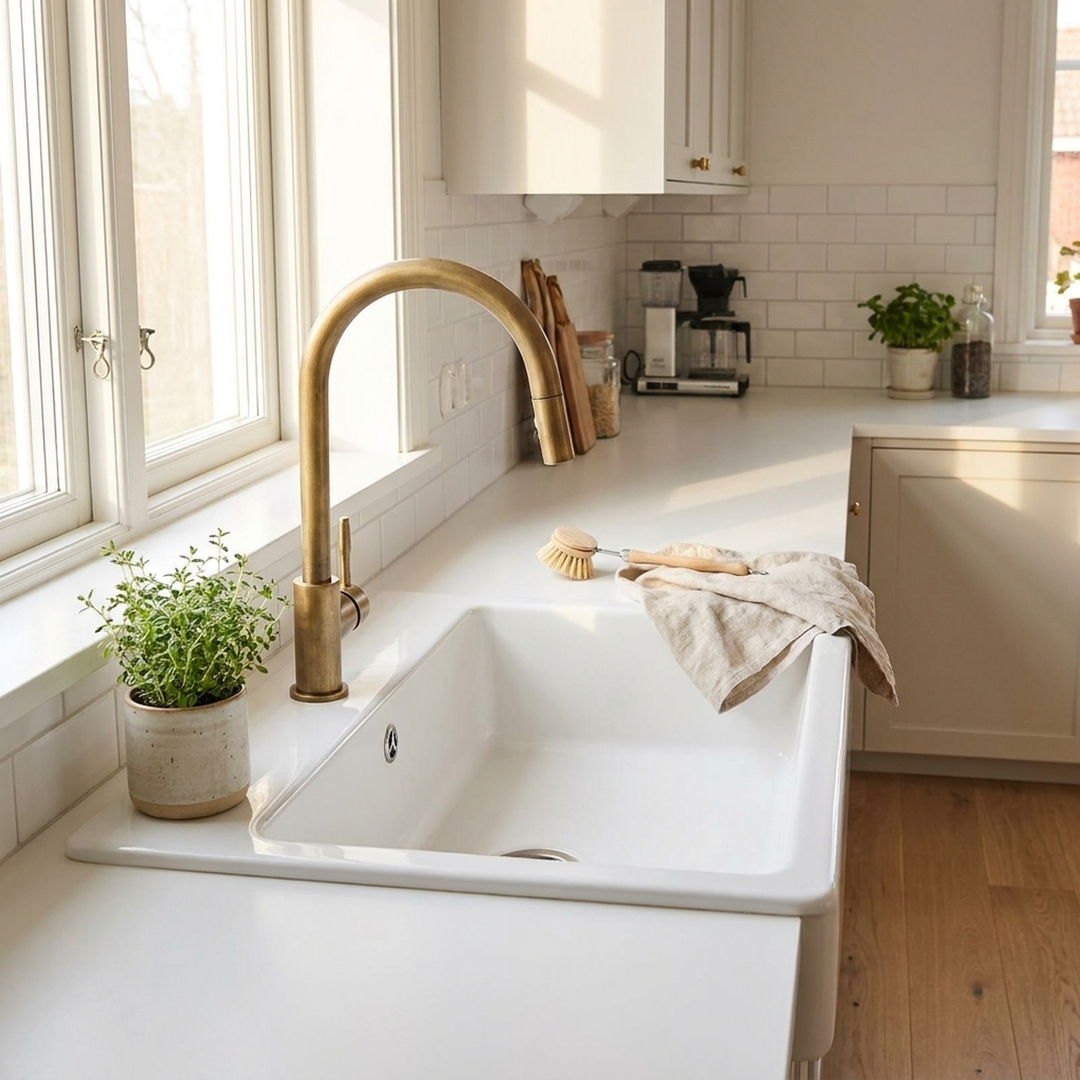 SWANFLOW – Antikmessing-Wasserhahn mit Schwanenhals für einen zeitlosen Spülenstil