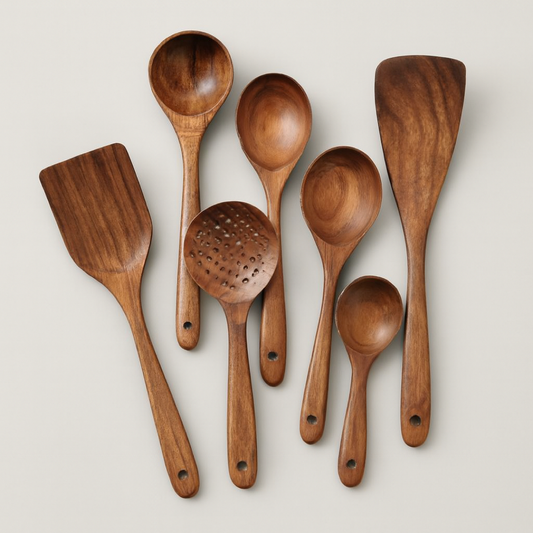 Holzbesteck-Set für kratzfreies Kochen  