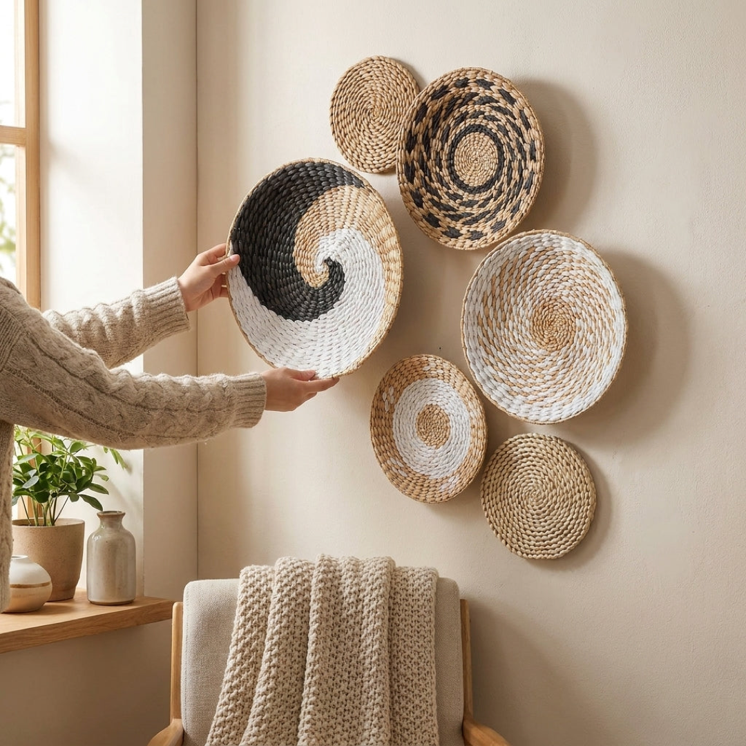 Decorative Wall Basket 6-Piece Set for Natural Home Warmth