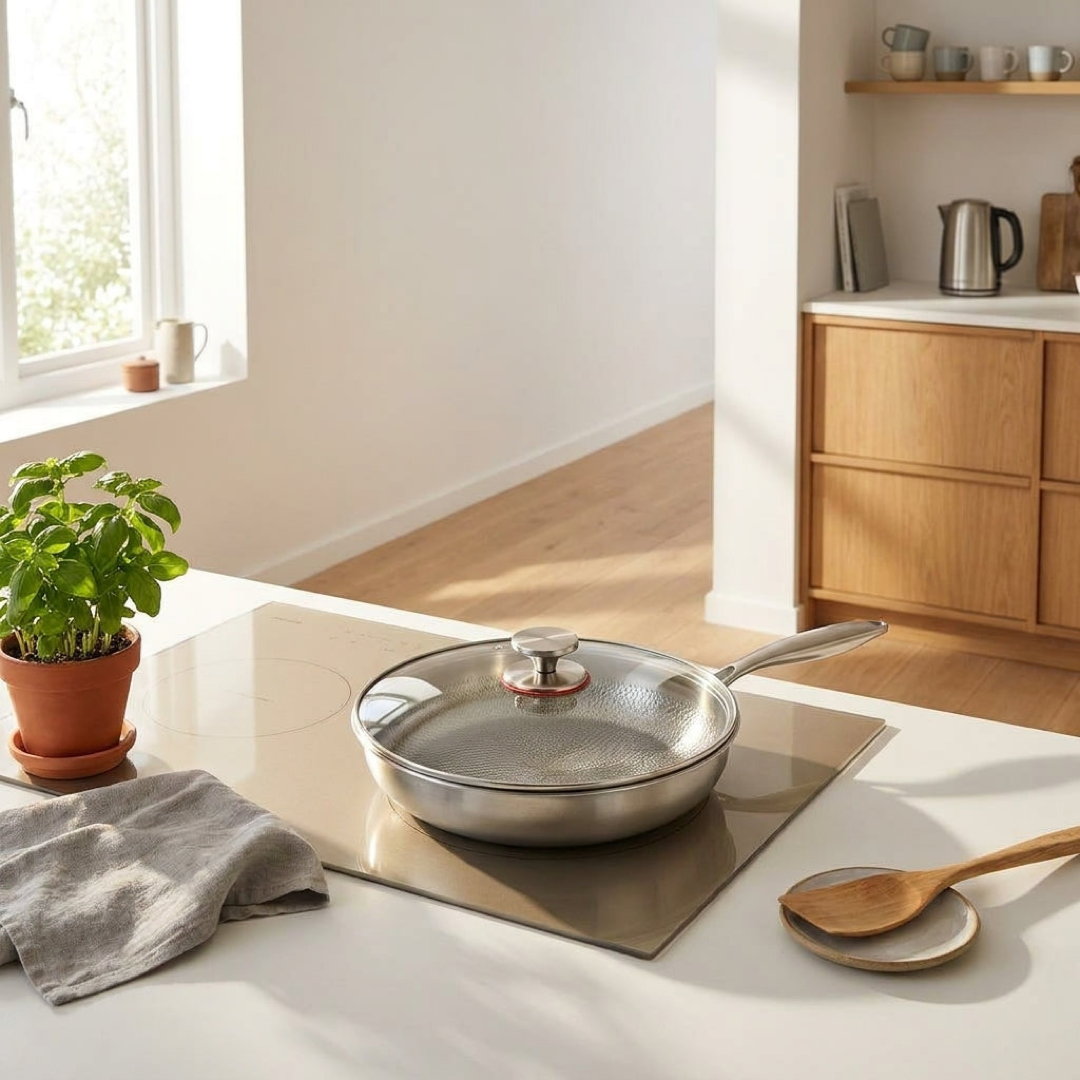 Hammered Design Frying Pan with Lid for Stylish Cooking