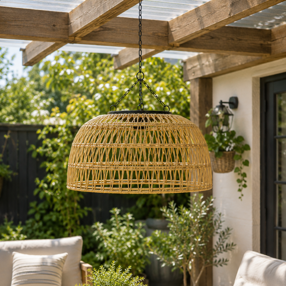 Solar Woven Pendant Lamp With Dusk-To-Dawn Glow
