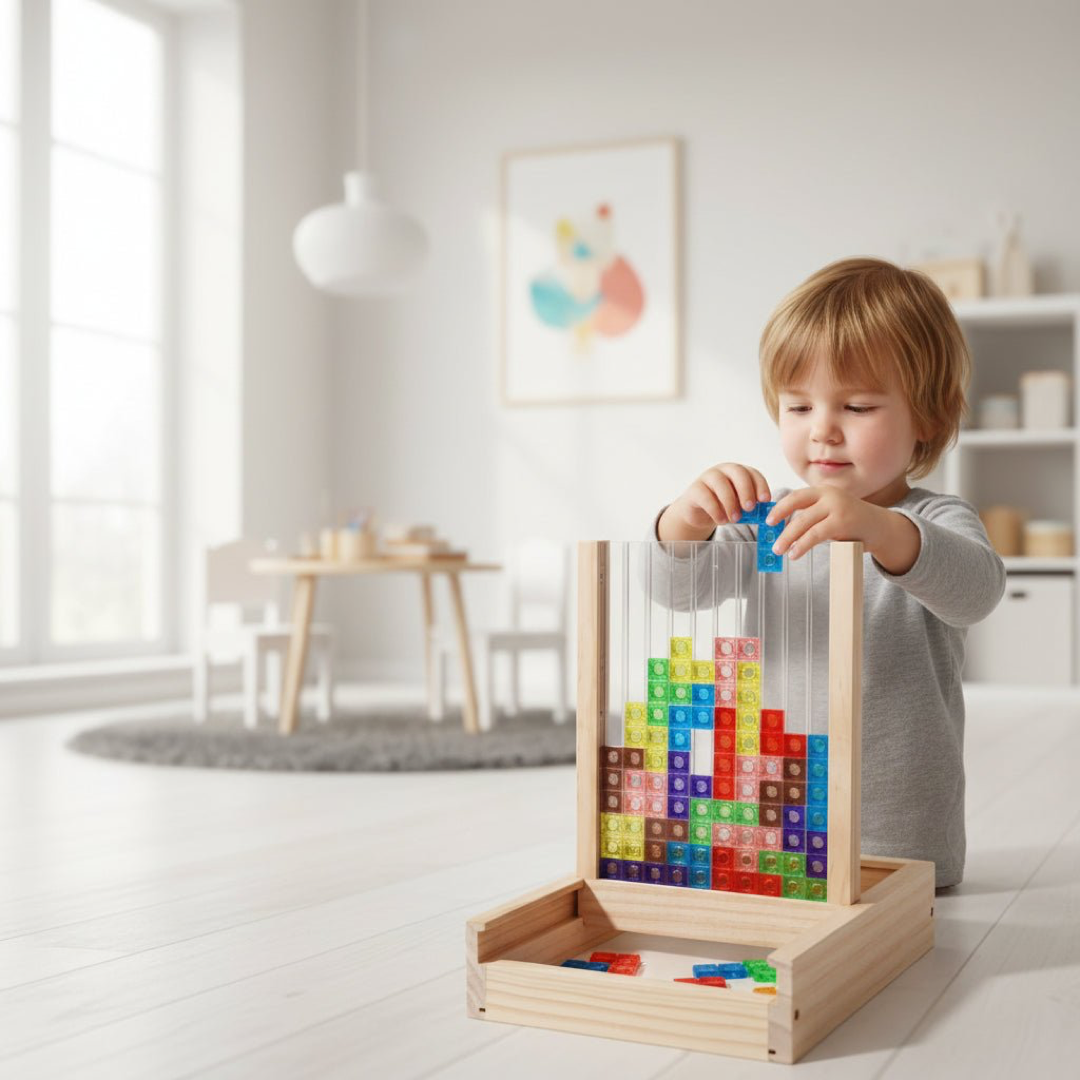 Puzzle in blocchi di legno per divertimento familiare senza schermo