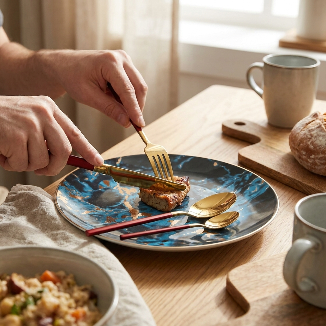 Geformtes Besteckset für einladendes Essen