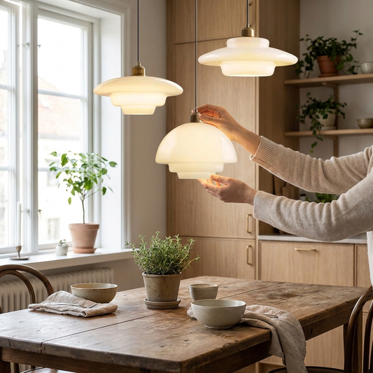 Gesculpteerde melkglas hanglamp voor warme sfeer